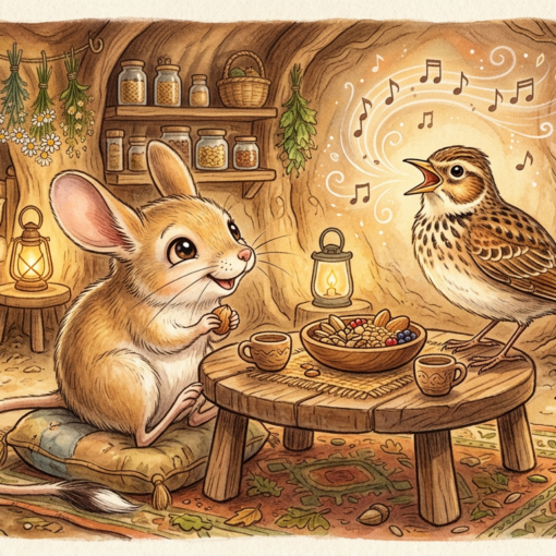 Springmaus und Lerche im Bau