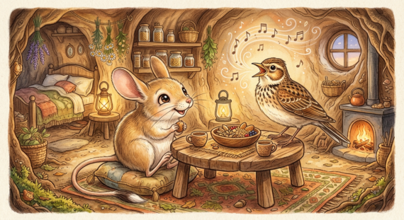 Springmaus und Lerche im Bau