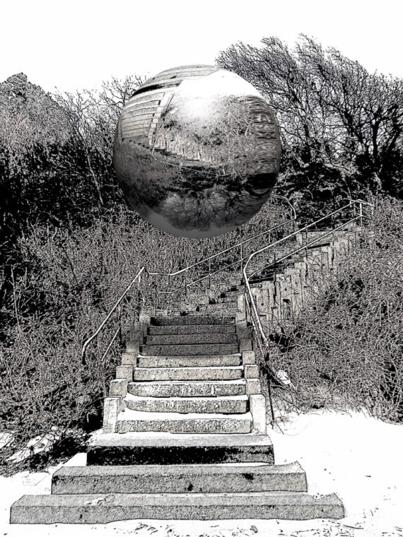 Fantasiebild Kugel über Treppe